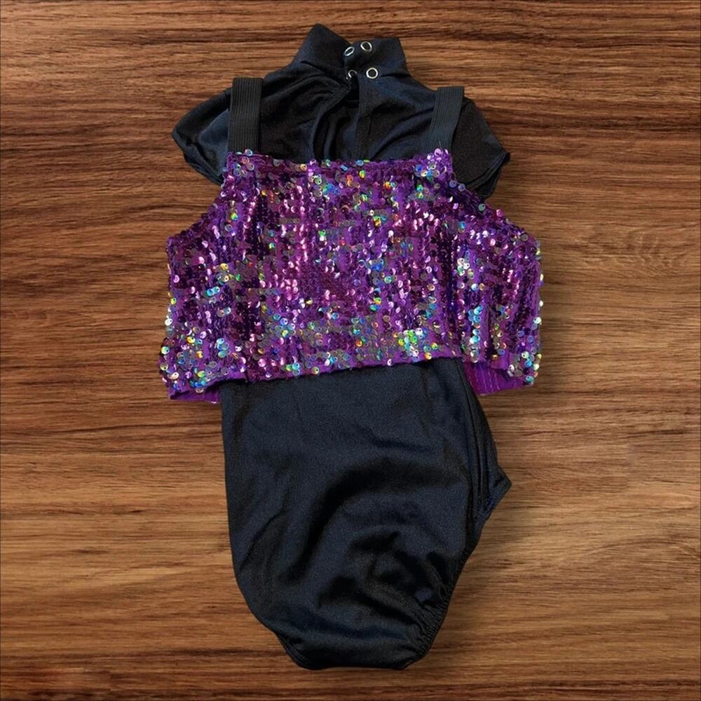 Weissman Purple Iridescent Sequin Black Dance Leotard Costume Child SC - Picture 2 of 5